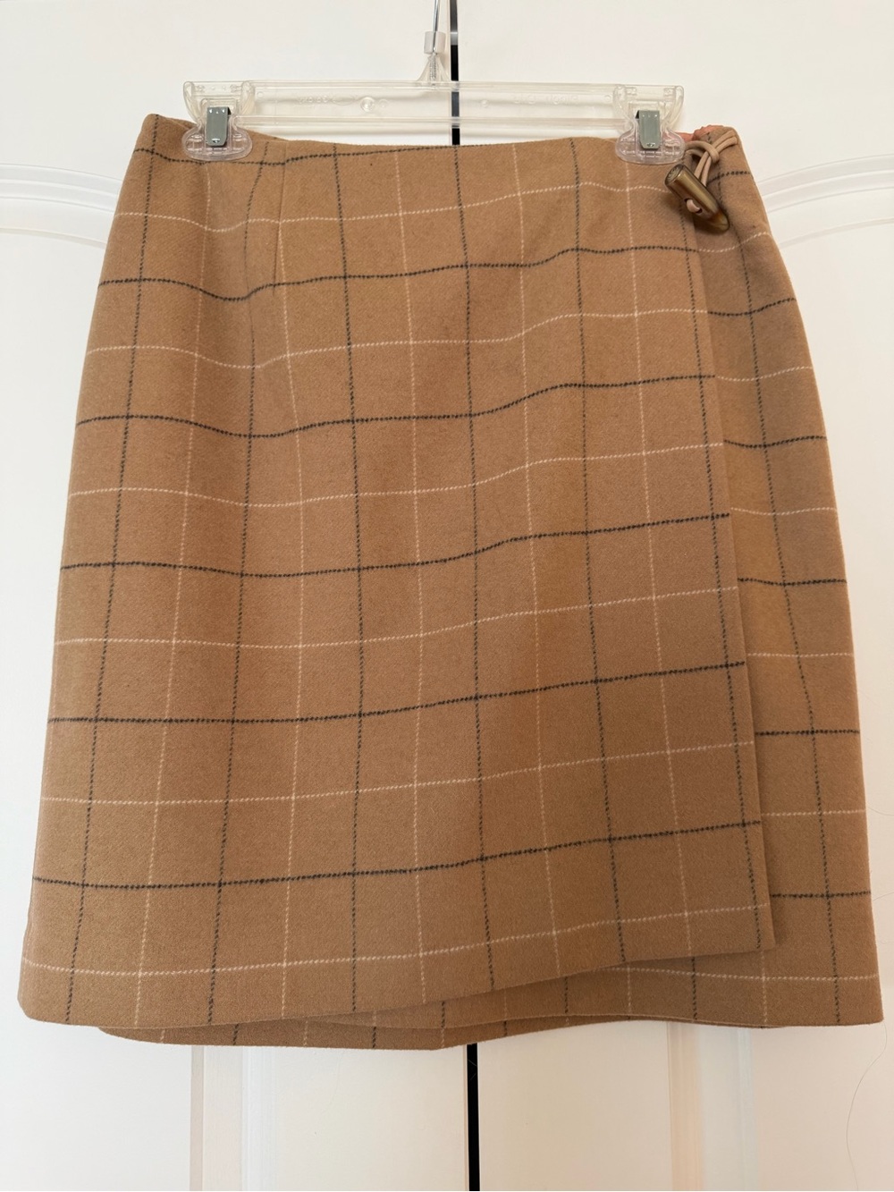 Talbots Wool Checked Wrap Mini Skirt with Toggle Buckle